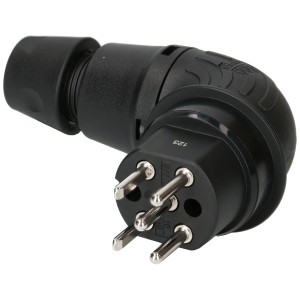 Fiche T15 noire coudée, 5 pôles, IP55, 440V pour chantier et industrie.