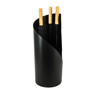 Set d'accessoires de cheminée Valo Göteborg, 3 pièces, noir avec manches en bois. Accessoire pour cheminées et poêles.