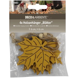Videx Garden ciondoli in legno a forma di foglia, giallo-naturale, set da 4, per decorazioni e bricolage.