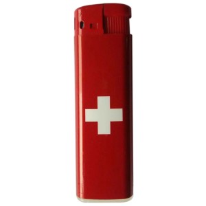 Briquet rouge Major M8 avec croix suisse.