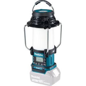 Makita Radio a batteria DMR056 con lanterna e batteria. Dispositivo a batteria con ricevitore FM/AM/DAB+ e porta di ricarica USB.