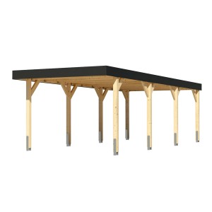 Karibu Einzelcarport aus Leimholz, naturbelassen, mit anthrazitfarbener Dachblende. Carport für 1 Auto.