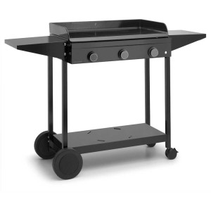 Schwarzer Rollwagen Origin CHB A 75 aus Stahl für Gasgrills mit Ablageflächen und Rollen.