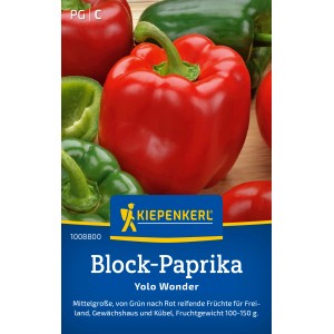 Poivron Kiepenkerl Yolo Wonder B : Poivrons rouges et verts sur fond bleu.