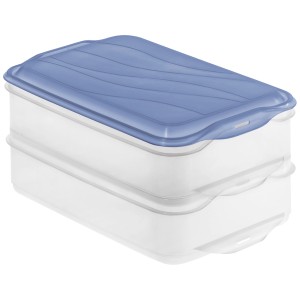 Set contenitori per alimenti Rotho Foodcenter 2 Rondo, 2x1,35L, contenitori bianchi con coperchio blu, impilabili.