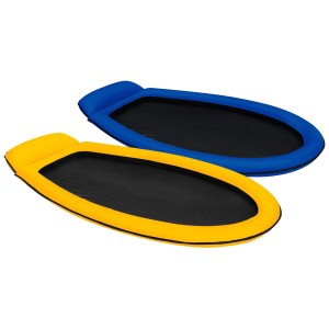 Lounge Intex Mesh multicolore avec repose-tête, bleu et jaune, pour flotter en toute détente dans l'eau.
