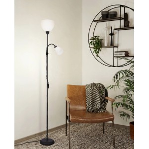 Lampadaire noir Eglo Montanini-E avec lampe de lecture, hauteur 176 cm.