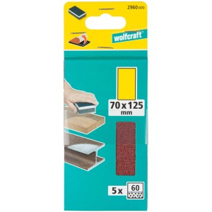 Wolfcraft Haft-Schleifstreifen, Körnung 60, für Holz und Metall, 5 Stück, 70x125mm.
