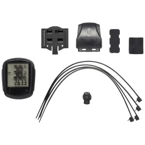 Compteur de vélo Urban avec 13 fonctions et accessoires pour le montage sur le vélo.