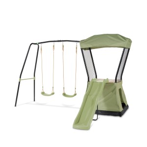Exit Torre gioco Ivy con scivolo e doppia altalena verde, con tenda da gioco. Ideale per il giardino.