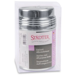 Allzweckstreuer aus Edelstahl, Ø 6 cm, Höhe 9 cm, ideal für Küche und Backen.