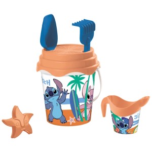 Set secchiello Disney Stitch con secchiello, paletta, rastrello, annaffiatoio e formine per divertirsi nella sabbiera.