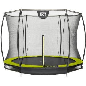 Trampolino interrato EXIT Silhouette verde (D244cm) con rete di sicurezza per un salto sicuro.
