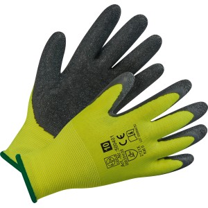 Gants de travail LUX-TOOLS jaune et gris, taille 10, lot de 12 avec revêtement en latex.