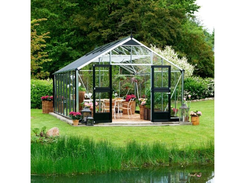 Juliana Gewächshaus Gärtner 21,4 m² 3 mm Sicherheitsglas Alu/Schwarz