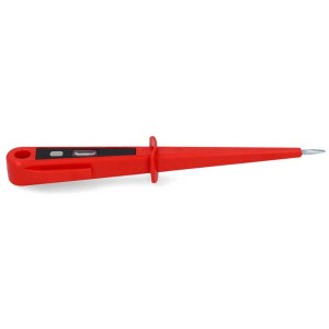 Testeur de tension rouge, longueur 230 mm, pour tensions alternatives, en plastique et métal.