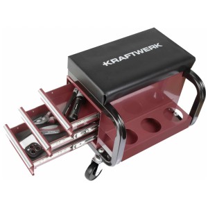 Kraftwerk sgabello da officina con 3 cassetti, porta bombolette e comoda imbottitura.