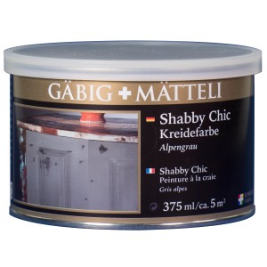 Barattolo di pittura a gesso Gäbig+Mätteli Shabby Chic, grigio alpino, 375ml, vernice opaca per mobili e pareti.