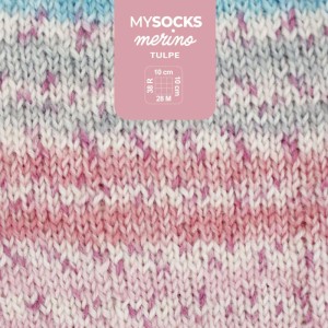 Myboshi Wolle mysocks Merino Tulpe, mehrfarbiges Sockengarn aus Merinowolle und Polyamid.