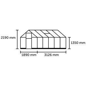 Schéma technique de la serre Halls Qube 6, dimensions : 2190x1890x3126 mm