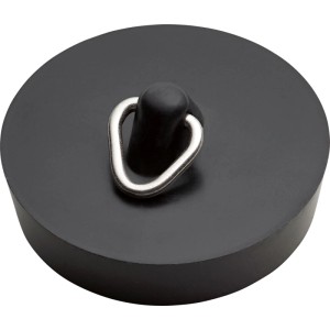 Tappo di scarico nero (Ø 43,5 mm) per lavandini e vasche da bagno con troppopieno.