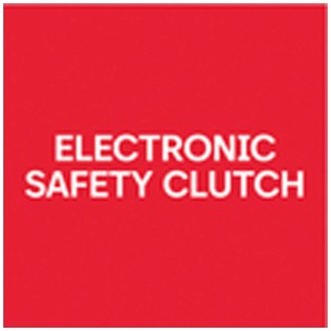 Symbole rouge avec texte blanc : 'ELECTRONIC SAFETY CLUTCH' pour meuleuse d'angle Metabo.