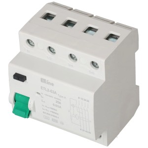 Primo piano di Max Hauri Interruttore differenziale 3P+N 25A, 30mA, Tipo A, 10kA.