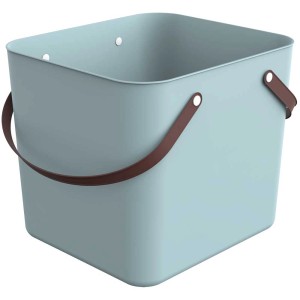 Rotho Multibag Albula Classic, azzurro chiaro, 40L. Cesto per la spesa in plastica con manici marroni.