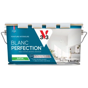 V33 Pittura per interni Perfection Bianco Satinato, latta da 2,5 l. Pittura murale bianca per interni.