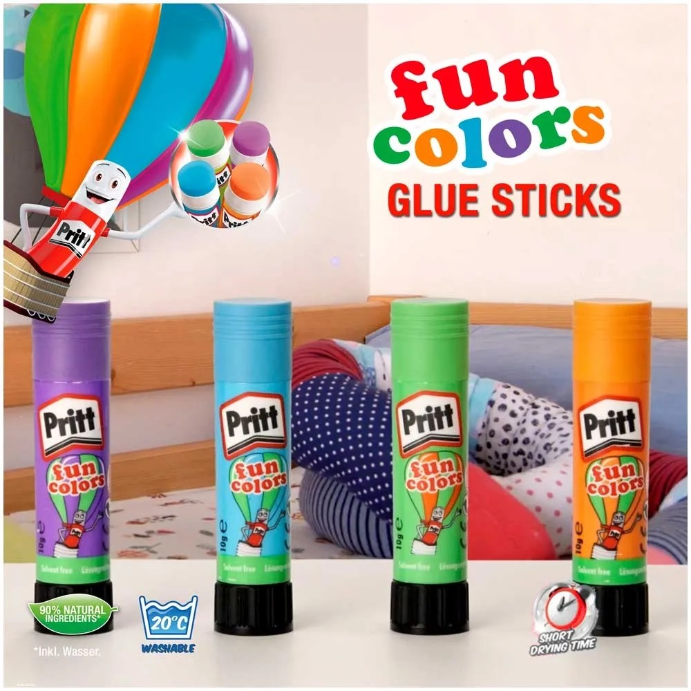 Pritt Fun Colors Klebestifte 4x10g & Folia 574 Glitter Glue Set – Bunte Kleber Für Basteln, Schule, Kinder