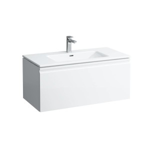 Meuble de salle de bain Laufen Pro S, 100 cm, décor wengé, avec tiroir et lavabo.