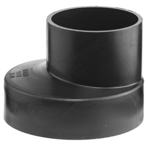 Riduzione eccentrica nera per tubo di scarico (Ø 63/56 mm) in polietilene.