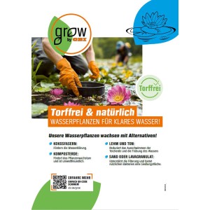Infografica: Alternative naturali e senza torba per piante acquatiche GROW by OBI per acqua limpida.