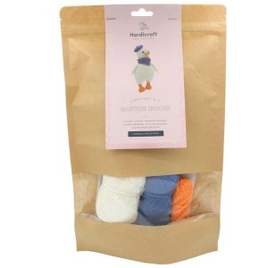 Kit uncinetto Hardicraft Oca Gaston, cotone, bianco, arancione, blu, altezza circa 20 cm.