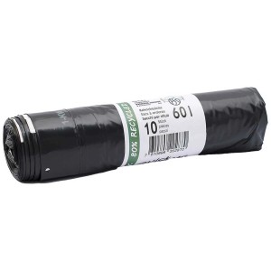 Sacs poubelle noirs en rouleau, 60 litres, 10 pièces.