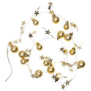 Catena luminosa LED dorata X-Mas con palline e stelle per interni.