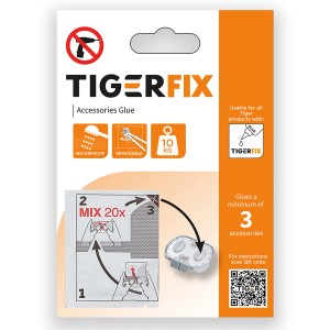 Système de collage TigerFix pour accessoires de salle de bain : montage facile sans perçage, supporte jusqu'à 10 kg.