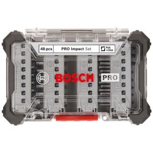 Set di punte per avvitatore Bosch Professional PRO Impact, 48 pezzi, in custodia trasparente.