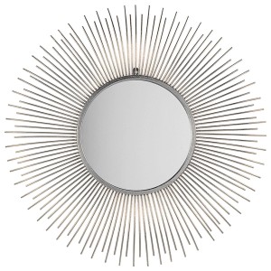 Specchio da parete rotondo Cilly argentato con cornice a raggiera, diametro 80 cm.