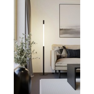 Lampada da terra LED Parabita nera-bianca, luce calda, in soggiorno moderno. Regolabile in altezza, touch dimmer.