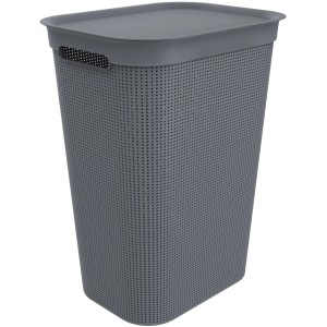 Cesto portabiancheria Rotho Brisen, 50 l, antracite, con coperchio e motivo a fori.