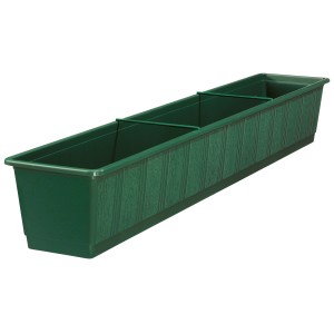 Jardinière standard Geli vert foncé, environ 100 cm de long, avec structure en bois.