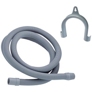 Tuyau d'évacuation gris de 3 m pour lave-linge/lave-vaisselle avec support.