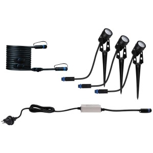 Set di faretti LED Paulmann Plug & Shine con picchetto, nero, per sistemi di illuminazione esterna.