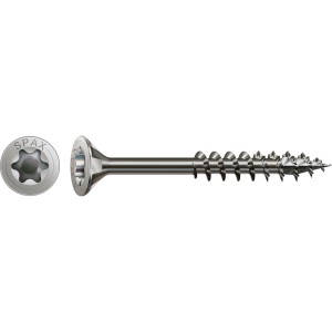 Vite Spax in acciaio inox A2, 4x45mm, con testa svasata T-Star Plus, adatta per truciolare e applicazioni universali.