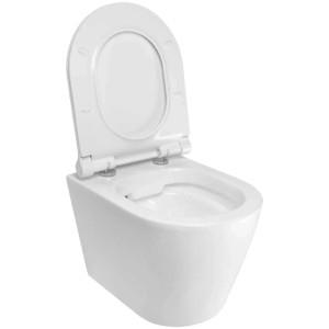 AquaSu Sanremo set WC sospeso, senza brida, bianco, con sedile aperto.