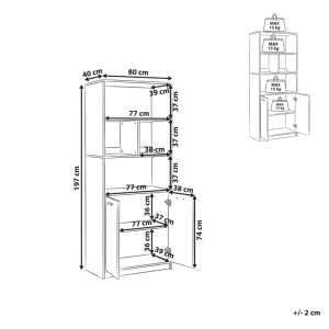 Bibliothèque Beliani Zehna, Gris Blanc, 5 niveaux: compartiments ouverts & armoire 2 portes. Dimensions 197x80x40 cm, 15 kg par étagère.