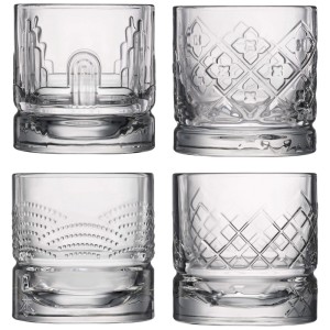 Set 4 bicchieri da whisky La Rochere, trasparenti con diversi motivi, 30 cl.