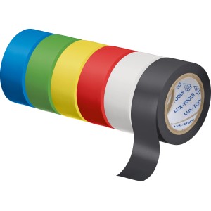 Lot de rubans isolants avec 6 rouleaux de couleurs différentes (jaune, rouge, bleu, vert, noir, blanc).
