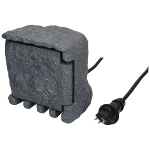 Max Hauri Gartensteckdose in Steinoptik, grau, mit 2 Steckdosen T13 und Kabel.